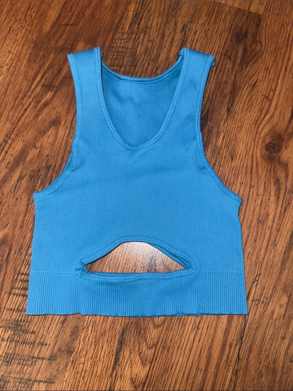Blue Ribbed Cutout Tank Top - 2.R2